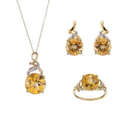 Златен комплект с цитрин и диаманти