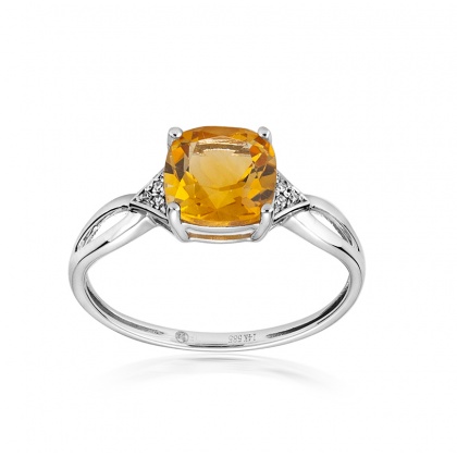 Златен пръстен с цитрин и диаманти