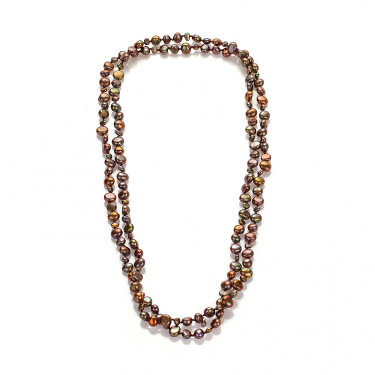 Огърлица от кафяви Барокови перли, 152 см