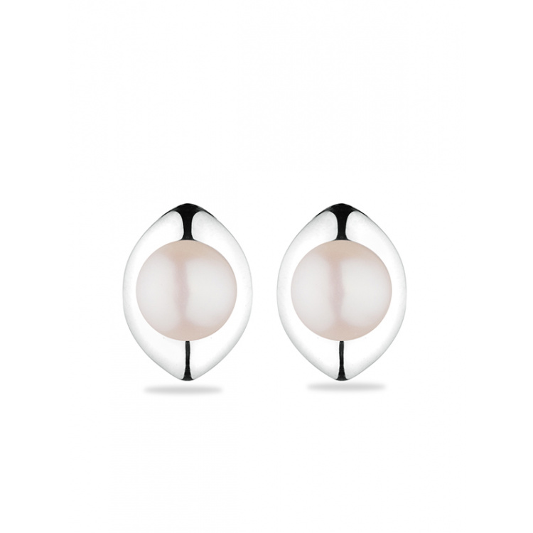 Сребърни обеци ромб с бели перли