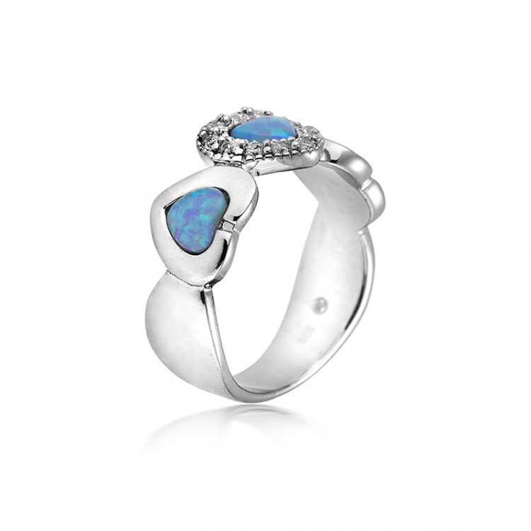 Сребърни пръстен със син синтетичен опал