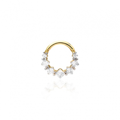 Пиърсинг за ушите халка с цирконий - жълто злато 585