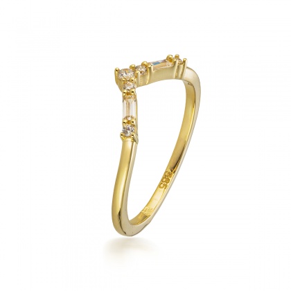 Златен пръстен с цирконий - жълто злато 585