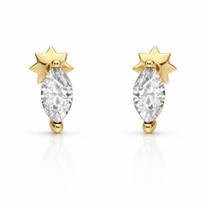 Класически пиърсинг за ушите с цирконий - жълто злато 585