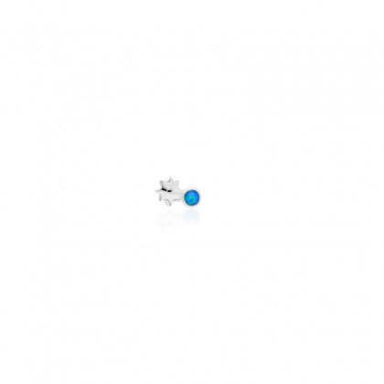 Пиърсинг за ушите със син опал - бяло злато 585