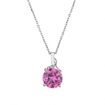 Златно колие с розов цирконий - бяло злато