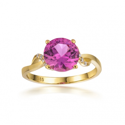 Златен пръстен с розов цирконий - жълто злато