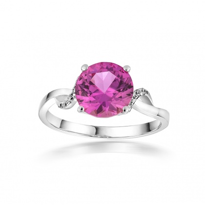 Златен пръстен с розов цирконий - бяло злато