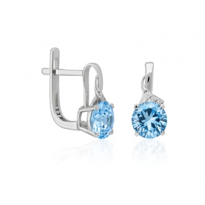 Златни обеци със син цирконий - бяло злато