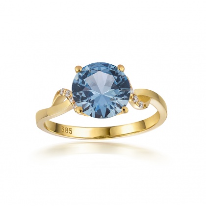 Златен пръстен със син цирконий - жълто злато