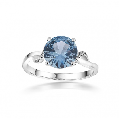 Златен пръстен със син цирконий - бяло злато