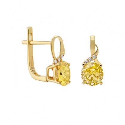 Златни обеци със синтетичен цитрин - жълто злато