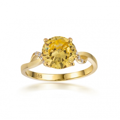 Златен пръстен със синтетичен цитрин - жълто злато