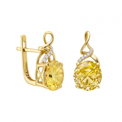 Златни обеци със синтетичен цитрин - жълто злато