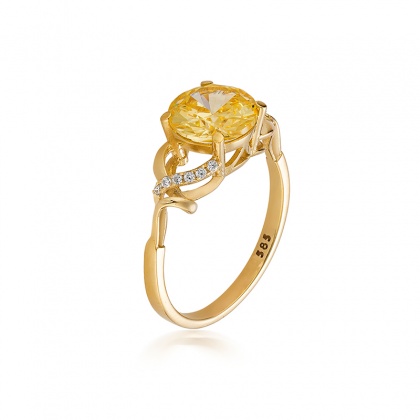 Златен пръстен със синтетичен цитрин - жълто злато