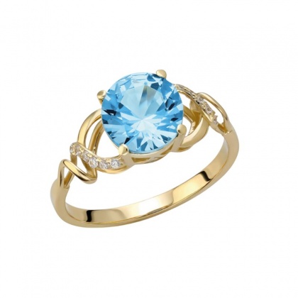 Златен пръстен със син цирконий - жълто злато