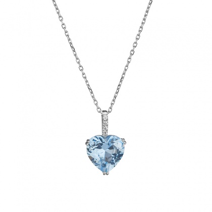 Златна колие сърце със син цирконий - бяло злато