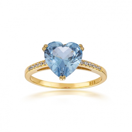 Златен пръстен със син цирконий - жълто злато