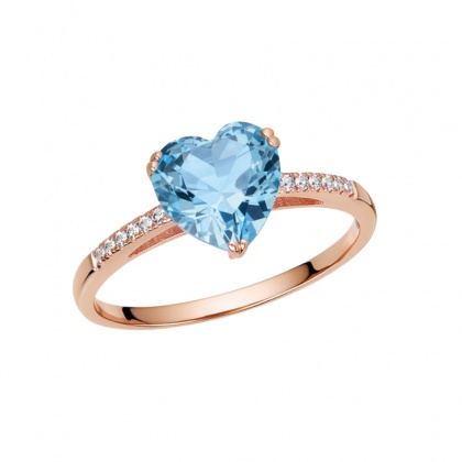 Златен пръстен със син цирконий - розово злато
