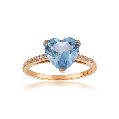 Златен пръстен със син цирконий - розово злато