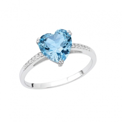 Златен пръстен със син цирконий - бяло злато