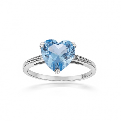 Златен пръстен със син цирконий - бяло злато