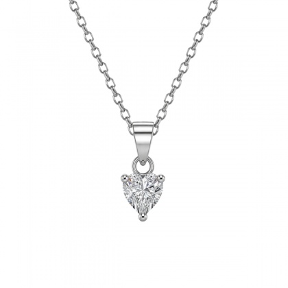 Сребърно колие с цирконий във форма на сърце