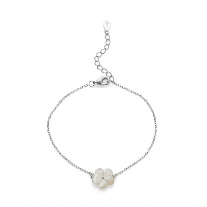 Сребърна гривна с цвете от седеф