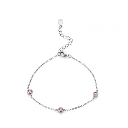 Сребърна гривна с розови камъни