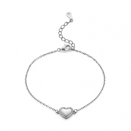 Сребърна гривна със сърце от седеф