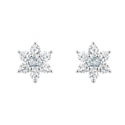 Сребърни обеци със сини цветя