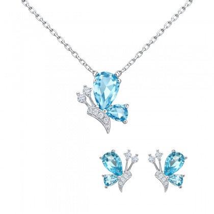 Сребърнен комплект от обеци и колие със сини пеперуди