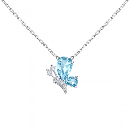 Сребърно колие пеперуда със сини цирконий