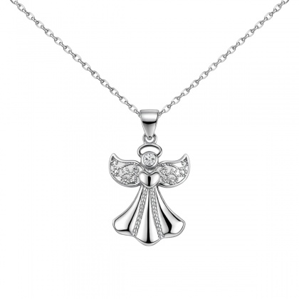 Сребърно колие ангелче със сърце