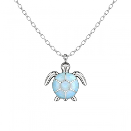 Сребърно колие костенурка със синтетичен син опал