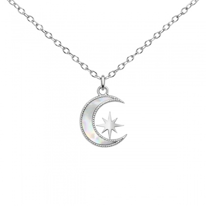 Сребърно колие луна върху седеф