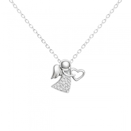 Сребърно колие ангелче със сърце