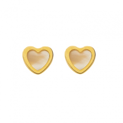 Златни обеци сърца със седеф