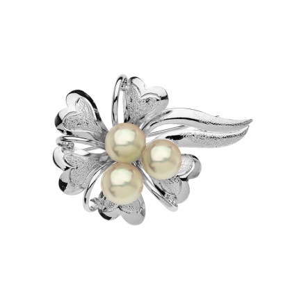 Сребърна брошка с перли Акоя