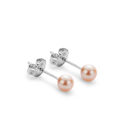 Сребърни обеци с розови перли 4-5 мм