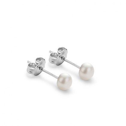 Сребърни обеци с бели перли 4-5 мм