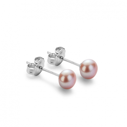 Сребърни обеци с лилави перли 5-6 мм