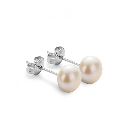 Сребърни обеци с бели перли 8-9 мм