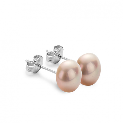 Сребърни обеци с розови перли 9-10 мм