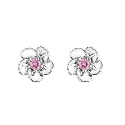Сребърни обеци цветя с розови цирконий
