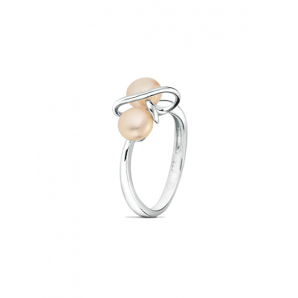 Сребърен пръстен с розови перли
