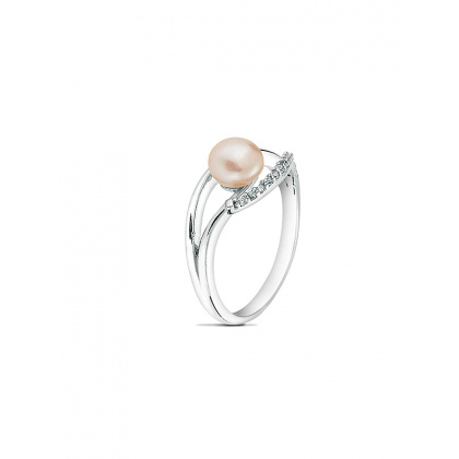 Сребърен пръстен с розова перла и цирконий