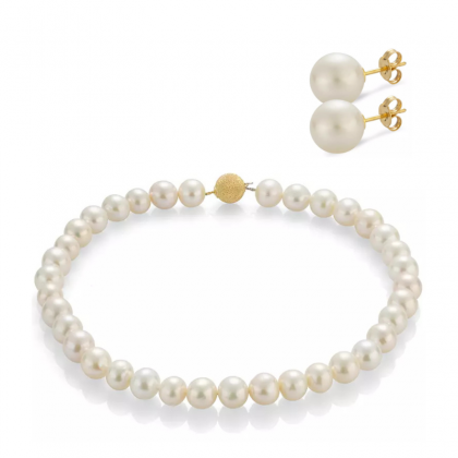 Сет от огърлица и обеци с перли 18k