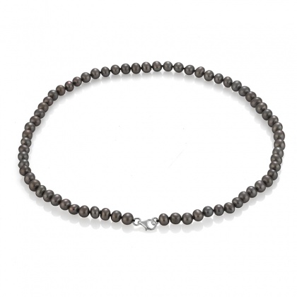 Огърлица с черни сладководни перли 6 - 6.5 мм, бяло злато 18К