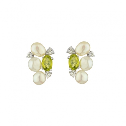 Сребърни обеци с топаз, перидот и естествени кеши перли